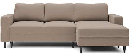 Selsey - Nalika L-förmiges Ecksofa mit Aufbewahrungsbox aus hydrophobem Velours in Dunkelbeige auf der rechten Seite