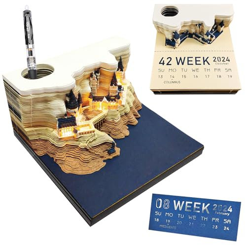 Kreative Haftnotizen, 3D-Papierskulpturen, Memoblock, Nachfüllpackung Magic Castle, Papierskulptur, 3D-Haftnotizen, Haftnotizen, Desktop-Ornament, 3D Kalender, Artsy Pads, Beleuchtet