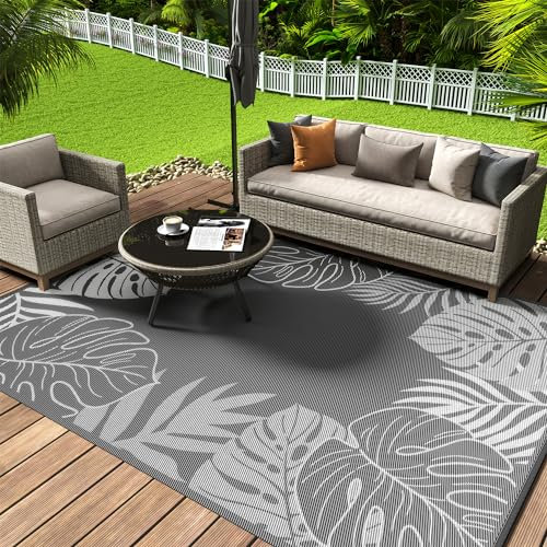 COCOER - Tapis d'extérieur imperméable de 15,2 x 27,7 cm - Tapis tropical réversible pour l'extérieur de votre camping-car - Tapis d'extérieur en paille en plastique - Décoration d'extérieur pour