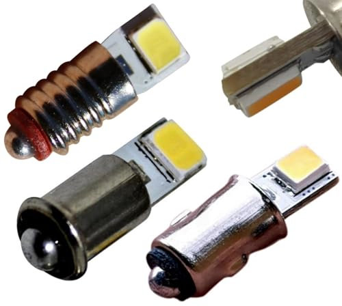 9x LED Leuchtmittel 10-24V MS4 / BA5S / E5.5 Fassung weiß Modellbahn Volt Glühbirne AC DC bei ca. 30 Lumen (warmweiß, BA5S)