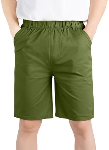 CAMLAKEE Chino Shorts Garçons Enfants Pantalon d'été Respirant uni avec Taille élastiquée
