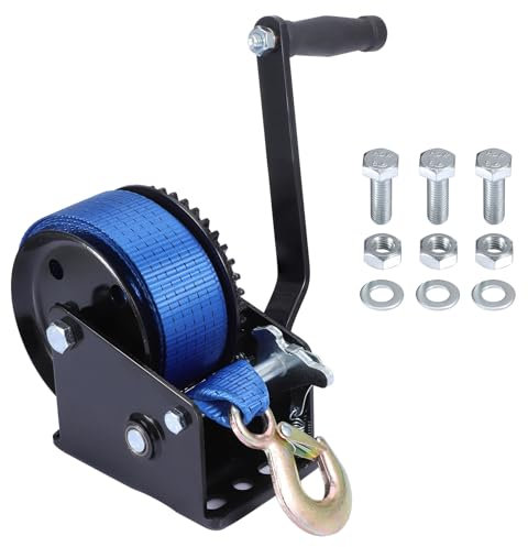 Pindex Handseilwinde 800kg mit Gurt,Handwinde mit 10m Gurtband,Bootswinde Gurtwinde Hand mit Rücklaufsperre für Werkstatt,Garage,Anhänger,Dinghi,Holz, 4.1:1