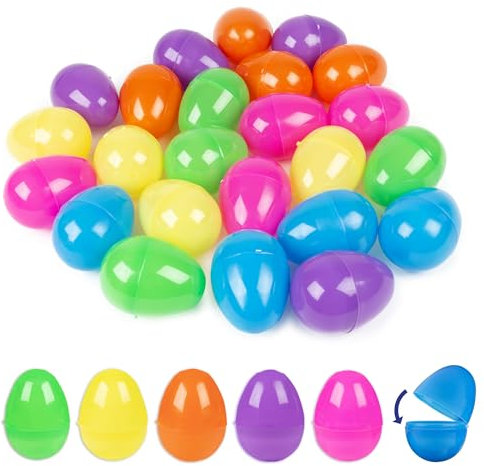 abeec 24 Easter Fillable Plastic Eggs | Bright-Coloured Hollow Eggs for Easter Egg Hunt | Reusable Surprise Egg Containers for Kids | Fillable Plastic Eggs for Treats, Toys & Easter Fun