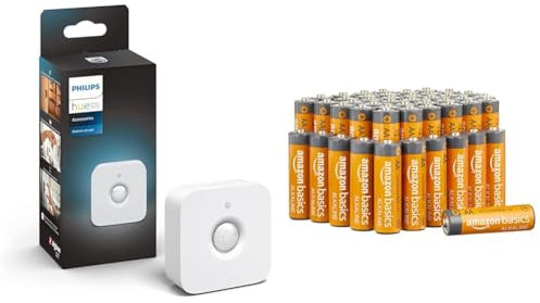 Philips Hue Indoor Motion Sensor with Wireless Control. Smart Lighting Accessory. & Amazon Basics AA 1.5 Volt Performance Alkaline Batteries - Pack of 48 (Appearance may vary)
