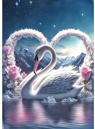 DPHERO Schwan Diamant Painting Bilder für Erwachsene Anfänger,5D Blumen Diamond Painting Set,DIY Strass Bilder Herz Diamant Kunst Kits,Runde Steine Diamant Painting für Zuhause Dekor 30x40 cm