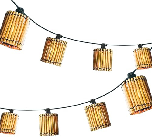 TRUYOK Solar Lichterkette Aussen 10 Lampions LED IP44 Bambus Wasserdicht Solarlaterne für Außen Vintage Outdoor lampe Wetterfest für Garten Hochzeit Fest Deko Licht Warmweiß