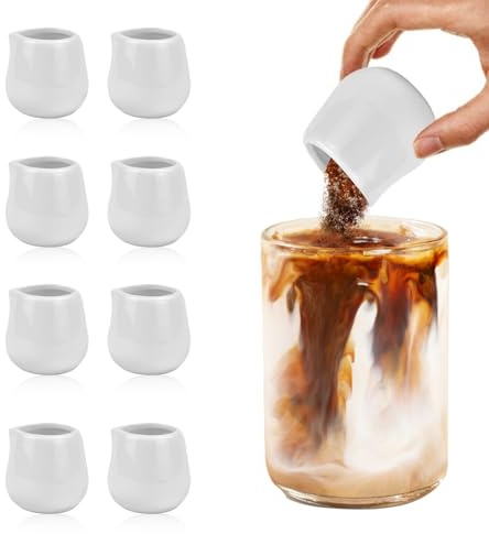 MIPIACE 8 Pcs Milk Jug Small Milk Jug 50ml Porcelain Small Gravy Jugs | White Mini Creamer Jug Ceramic for Milk Coffee Sauce Cup Gravy Custard Pouring Jug for Home Kitchen Coffee Bar