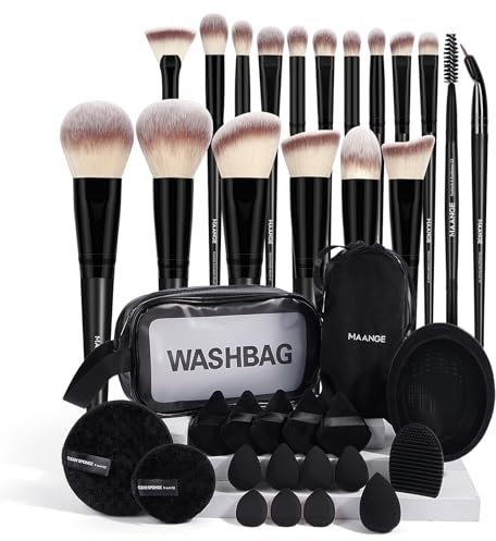 MAANGE Makeup Brush Set 37 Pcs Makeup Brush Kit Premium Synthetic Foundation Eye Shadow Powder Concealers Professional Makeup Brushes with Bag