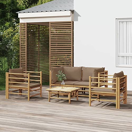 KATERYY 5-TLG. Garten-Lounge-Set mit Kissen Taupe Bambus,Hochwertiges BambusLoungeSet für entspannte Stunden im Freien