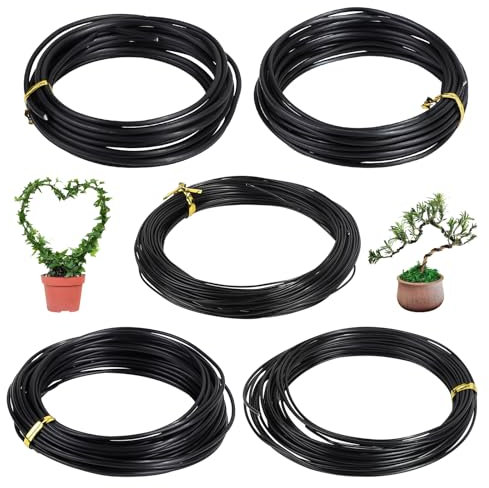 SUPAWAY 5 Rotoli Filo bonsai modellabile Bonsai filo di alluminio anodizzato Filo per bonsai albero da giardino Bonsai filo piante per alberi 5 Formati -1,0mm/1,5mm/2,0mm/2,5mm/3,0mm, Nero, 50m totale