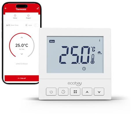 ECOBAY Termostato WiFi per riscaldamento a pavimento ad acqua: compatibile con caldaie, regolatori termici e valvole a 3 fili, controllo app e vocale, 240 V 3 A, modalità protezione piedi