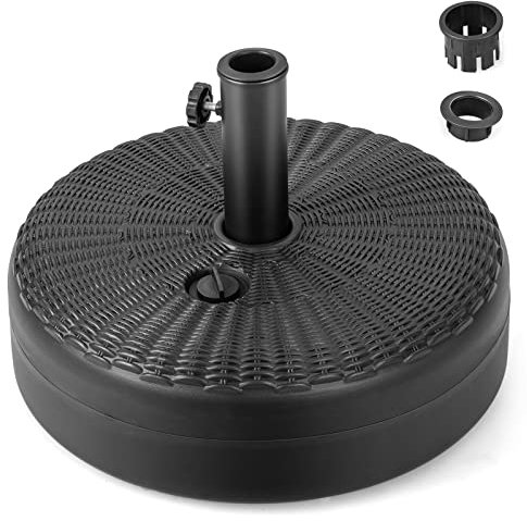 Garden umbrella base,Round Parasol Base, 30KG/34KG/40KG/46KG Water and Sand Fillable Umbrella Stand with Built-in Handle, 38mm/48mm Heavy Duty Market Table Umbrella Holder for Outdoor Garden (30KG)