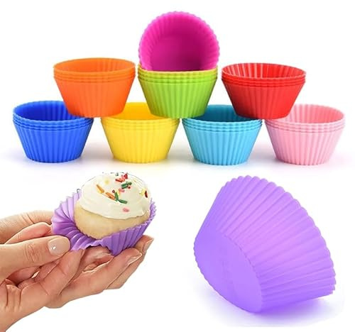 Senshuomy 7cm Silicone Cupcake Cases Muffin Cases Reusable Cake Molds Non-Stick for Baking Bread Muffin Ice Creams Jelly(27 Pack)