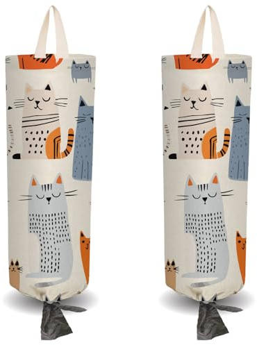 CRASPIRE 2 süßer Einkaufstütenhalter Aus Kunststoff Mit Katzenmotiv Und 4 Haken Wiederverwendbar Wandmontage Strapazierfähig Einkaufs Aufbewahrungstasche Sack Aus Canvas Wasserdicht Waschbar Organizer