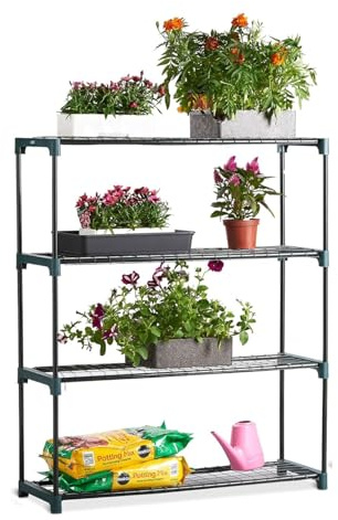 Kiswa collection 4 Tier Steel Mini Garden Greenhouse Staging Shelving Plant Stand - Heavy Duty Plant Flower Stand Rack, Garage Outdoor Home Planter Storage