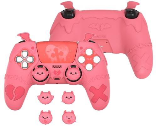 playvital Funda de Silicona para ps5 Mando - Diseño Gótico | Compatible con Base de Carga Oficial, 4 Tapas para Pulgar, 6 Pegatinas Decorativas, Carcasa Protectora, Rosa Melocotón