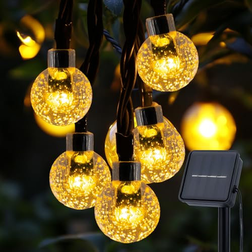 Guirlande Solaire Exterieur, 8M 30LED Guirlande Lumineuse Exterieure Solaire, 8 Modes IP65 Étanche Guirlande Lumineuse Solaire pour Jardin, Mariage, Fête, Balcon, Éclairage Automatique(Blanc Chaud)