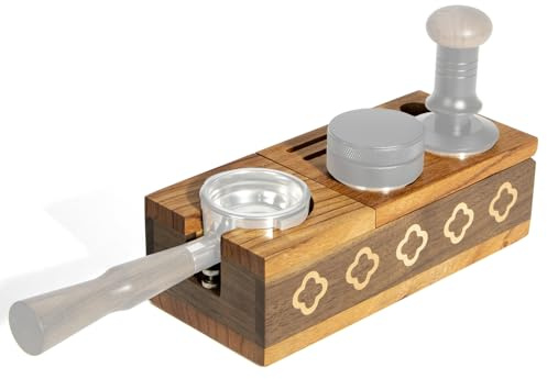 Pevfeciy Tamperstation 51mm, Tamper Station Holz, Espresso Tamping Station aus Walnuss, Einstellbare Höhe