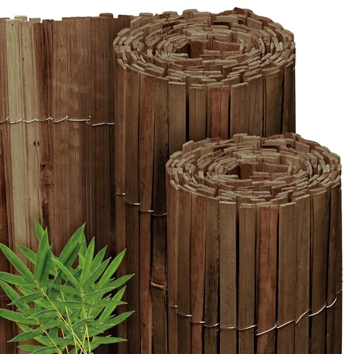 Sol Royal Split Bambus Sichtschutz Zaun Bambusmatte Witterungsbeständig | 80x600cm Dunkelbraun Gartensichtschutz Balkon Sichtschutzzaun Natursichtschutz Dunkelbrauner Gartenzaun Windschutz B55