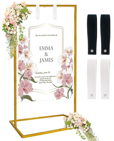 Nwvuop Adjustable Wedding Sign Stand Holder, Metal Easel Stand for Wedding Welcome Sign(Gold)