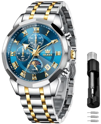 OLEVS Männer Uhr Quarz Luxus Business Uhren Multifunktion Chronograph Mondphase wasserdicht Leuchtend Edelstahl Armbanduhr