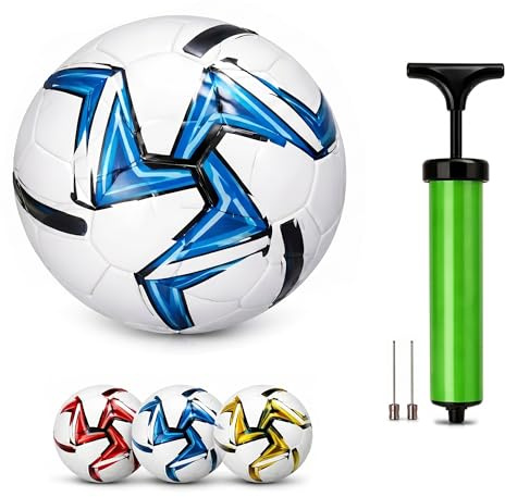 Lizzy Size 5 Football with 20cm Pump Training Soccer Ball for Kids Adults Outdoor Indoor Garden School Match Practice Durable PVC Kickabout Ball Random Blue Red Yellow Colour