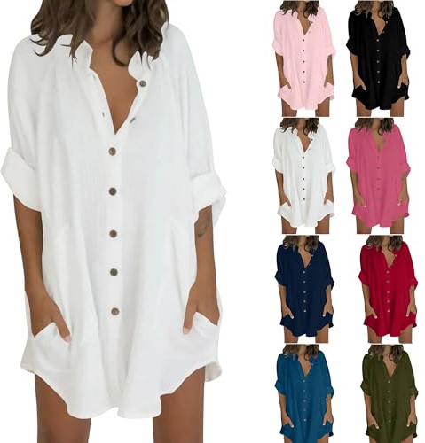 Chemisier Femme Chic Et Élégant Chemise en Lin Respirant Haut Décontracté Couleur Unie Chemisiers Et Blouses T Shirt Manche Longue Grande Taille Tunique Longue Blouse Votre Compte Blanc XXL