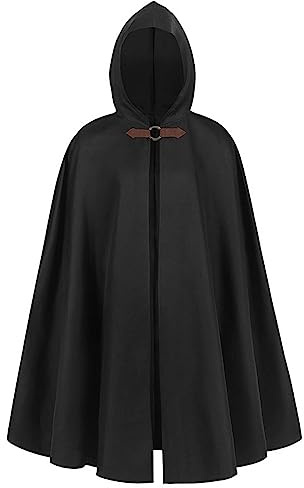 Generisch 2026 - Capa con capucha de Halloween para hombre, chal medieval, bata, disfraz de invierno de hombre en lana, Negro , Talla única