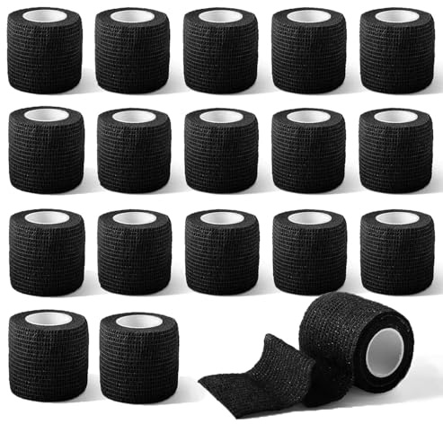 Awinker 18 Rolls Self Adhesive Bandage Tape, 5cm x 4.5m Grip Medical Tape Cohesive Elastic Bandages, Sports Finger Football Tape for Dogs Pets Vet Wrap Tattoo (Black)