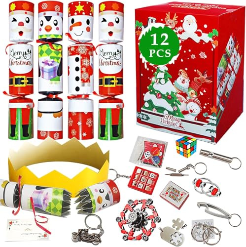 EUHQY 12Pack 10 Christmas Non-Snap Party Favors - Snowman, Santa Claus, Penguin With Crown Hat, Jake and Xmas Gift For Christmas Parties Dinners Holidays
