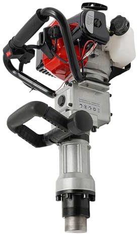 32.7CC 2-Stroke Gas-Powered Post Driver 1000W/7000RPM Gasoline T Post Driver Pile Fence Digger with 2 Piling Sleeves Single Cylinder Air Cooling Hand Pull Start for Gardening Agricultural Piling