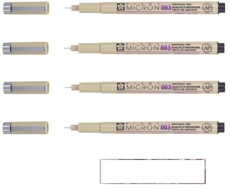 PIGMA MICRON Sakura 003 Schwarz, 4 Stück und 1 Karte