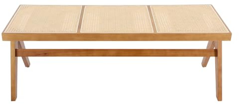 DJOAIUYF Zapatero, banco de comedor otomano de ratán trenzado, asiento para 3 personas, banco de comedor de ratán trenzado (color madera de cerezo)