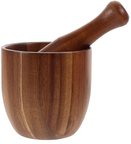 ARTSEWPLY Mortero Manual de Madera de Acacia para Ajos y Especias Mortero para Ajos Mazo de Madera Trituradora Tradicional para Cocina Utensilio Compacto para Moler y Triturar