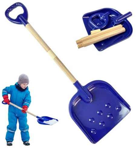 Pala da neve per bambini con manico in legno Pala da neve portatile staccabile da 30 pollici per bambini con manico in plastica con impugnatura a D e paletta per invernale per blu scuro