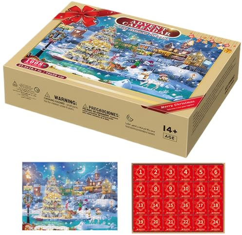 Jigsaw Puzzles Advent Calendar 2024 for Kids and Adults, Christmas Jigsaw Puzzles 1008 Pieces, 24 Days Christmas Tree & Santa Family Game Countdown Calendar