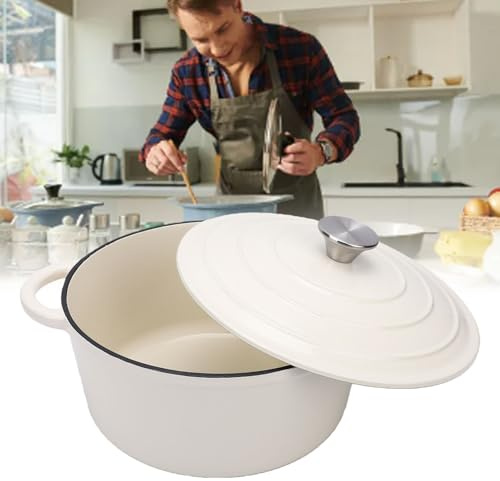 TIKATARER Pentola in Ghisa Smaltata con Coperchio, Rotonda da 5,5 Litri con Coperchio Auto-bagnante, Ideale per Fornelli, Forno, Brasatura, Arrosti e Stufati, Piani Cottura a Induzione (26CM)