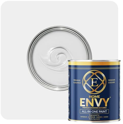 ENVY All-in-One Paint - High Coverage Paint for Interior & Exterior Walls, Wood & Furniture | Multi Surface Paint & Primer | Designer Colours For All Walls - Light Grey Mist - 1L - Matt