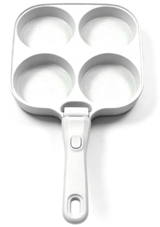 Tnfeeon Poêle à œufs Antiadhésive en Aluminium, 4 Tasses avec Poignée Amovible pour Petites Cuisines et Camping-cars, Quatre Sections Séparées pour Cuire des œufs ou des Crêpes Simultanément Coller