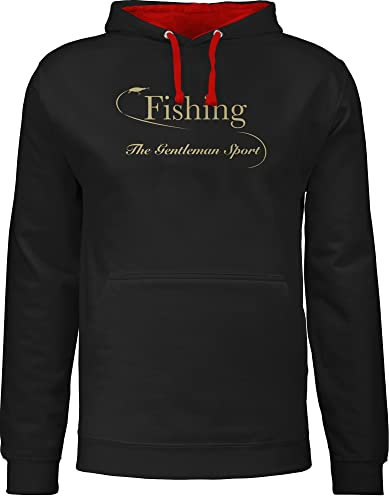 Pullover Herren Frauen Hoodie Kontrast zweifarbig - Angler Geschenke & Angeln Zubehör - Fishing - The Gentleman Sport - M - Schwarz/Rot - angelpullover angel fisch hoddies angelpulover männer