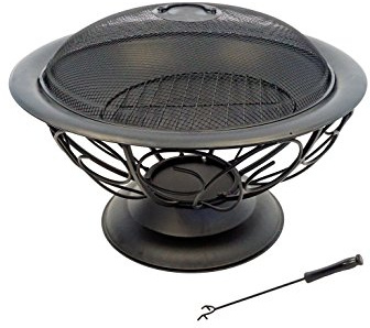 abc HOME Feuerschale mit Funkenschutz Metall Schwarz Rund