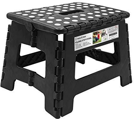 Heim&Elda Klappbarer Hocker 9 Zoll Höhe Faltbarer Tritthocker für Kinder, Erwachsene, Küche, Garten und Bad Rutschfester zusammenklappbarer Tritthocker, Schwarz, 30 x 22 x 23 cm