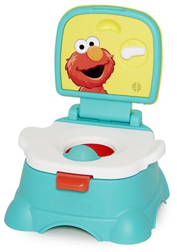 Sesame Street Elmo Hooray 3-in-1 Potty Training Toilet Seat and Step Stool, Easy to Clean Design with Flush Handle and Sounds, Portable and Great for Travel, Perfect for Toddler Boys and Girls 1-3