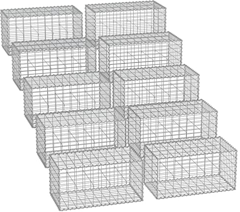 SONGMICS Gabion pour Pierre, Cage en Métal, Panier à Pierre, Maille 5 x 10 cm, Galvanisé, Mur, Paterre, Décoration de Jardin, 100 x 50 x 50 cm, Lot de 10, Argent GGB055V1