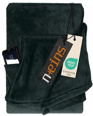 npluseins Decke mit Ärmeln Geschenke für Frauen und Männer 130x180 cm TV Deckenpullover Kuscheldecke das Original mit Ärmel & Bauchtasche 1448.2043, anthrazit