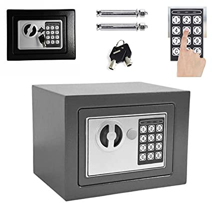 Elektronischer Safe Tresor Klein Minisafe Wandtresor Digital PIN-Code Tresor mit Sicherheitsschlüssel Stahlsafe Möbeltresor Wandsafe, 4.6L(23 x 17 x 17 cm), Schwarz