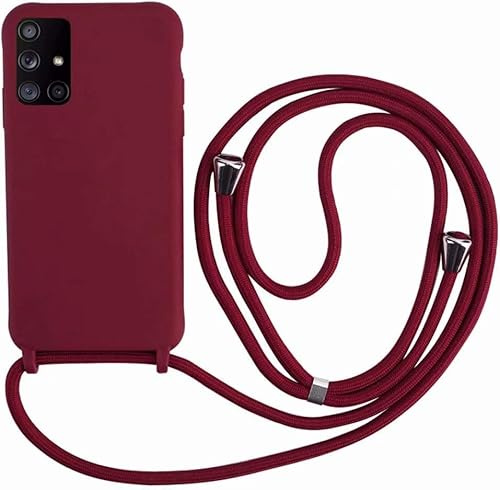 Ququcheng Kompatibel mit Samsung Galaxy A51 Hülle,Handykette Hülle Silikon Seil Necklace Handyhülle mit Kordel Tasche TPU Bumper Schutzhülle für Samsung Galaxy A51-Rot