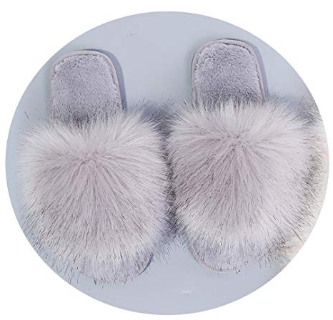 SHIXIAOSHU Pantofole in peluche tinta unita, Pantofole da donna a punta aperta, Pantofole invernali, Pantofole da donna in peluche, Pantofole in cotone (grigio, numeric_40)