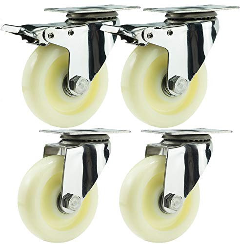 Jolan Nylon-Lenkrollen,Möbelrollen,Bremsen,Rollen Aus Edelstahl 304,Hochleistungsrollen,Last 400 Kg,360° -Drehung,2 Brakes+2 no Brakes,125mm