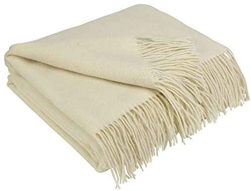 LYHome Cashmere Blanket with Merino - Wool Throw, Sofa Bed and Couch Large Bedspread, Extra Soft Warm Throws for Sofas Chairs, Single Double Size Picnic Blankets 55x79 in, 140x200 cm White Herringbone